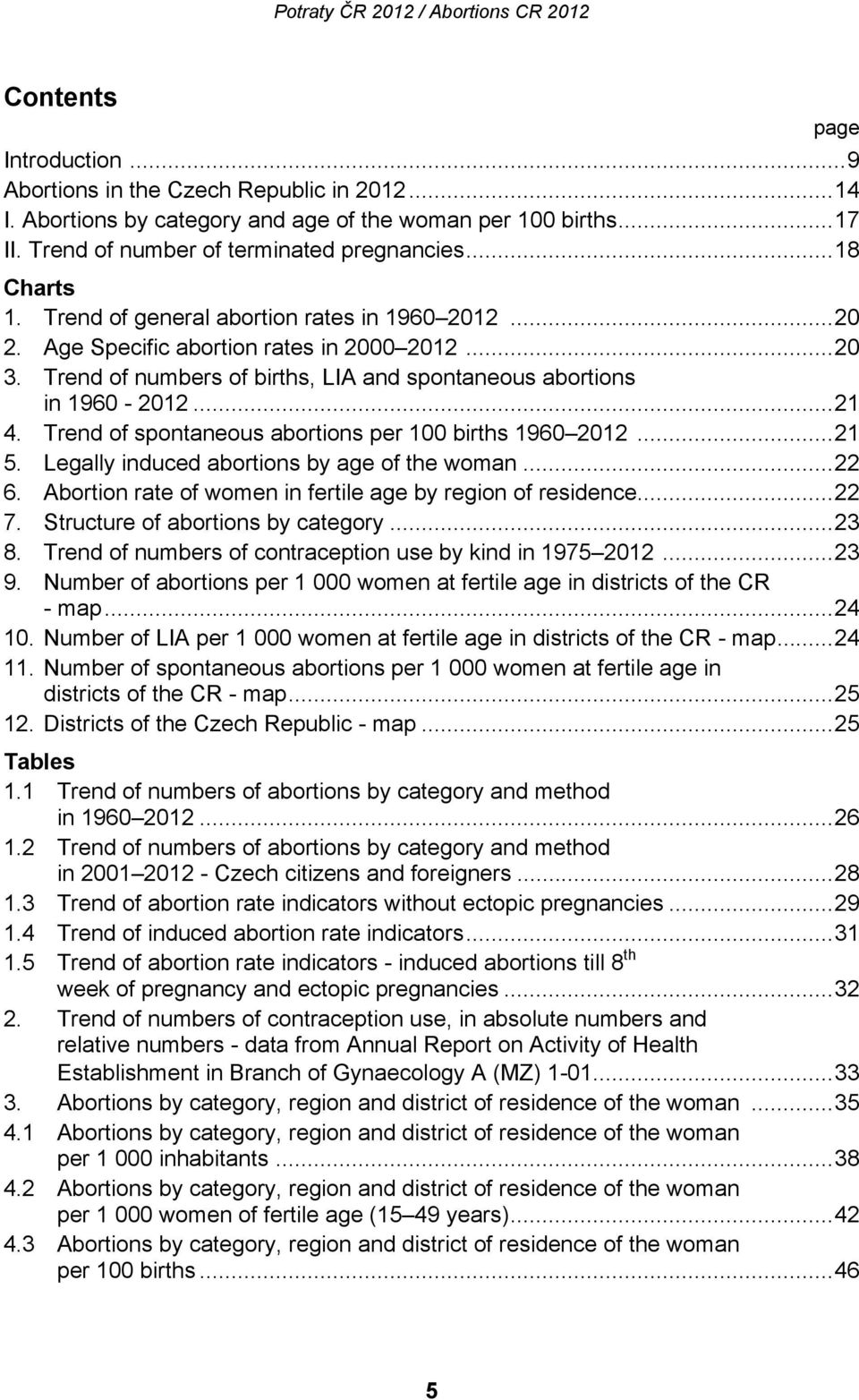 Trend of spontaneous per 100 births 1960 2012...21 5. Legally induced by age of the woman...22 6. Abortion rate of women in fertile age by region of residence...22 7. Structure of by category...23 8.