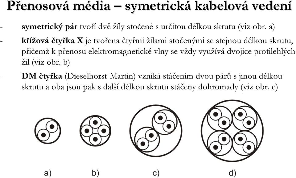 elektromagnetické vlny se vždy využívá dvojice protilehlých žil (viz obr.