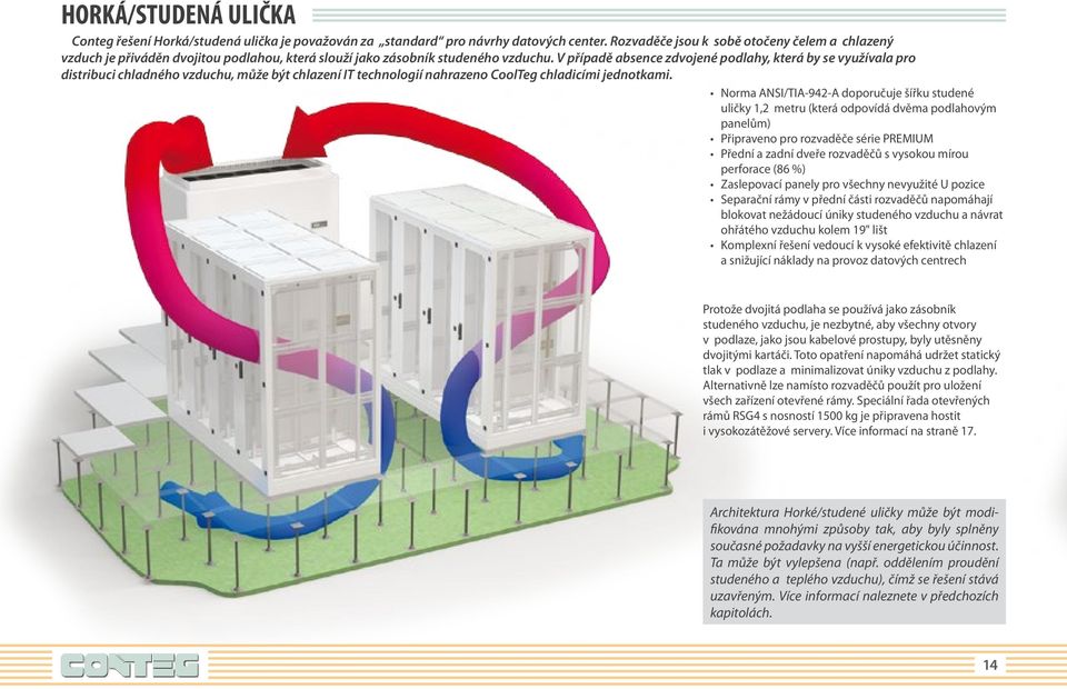 V případě absence zdvojené podlahy, která by se využívala pro distribuci chladného vzduchu, může být chlazení IT technologií nahrazeno CoolTeg chladicími jednotkami.