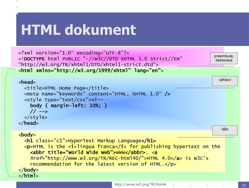 -- body { margin-left: 10%; } // --> </style> </head> <body> <h1 class="c1">hypertext Markup Language</h1> <p>html is the <i>lingua franca</i> for publishing hypertext on the <abbr