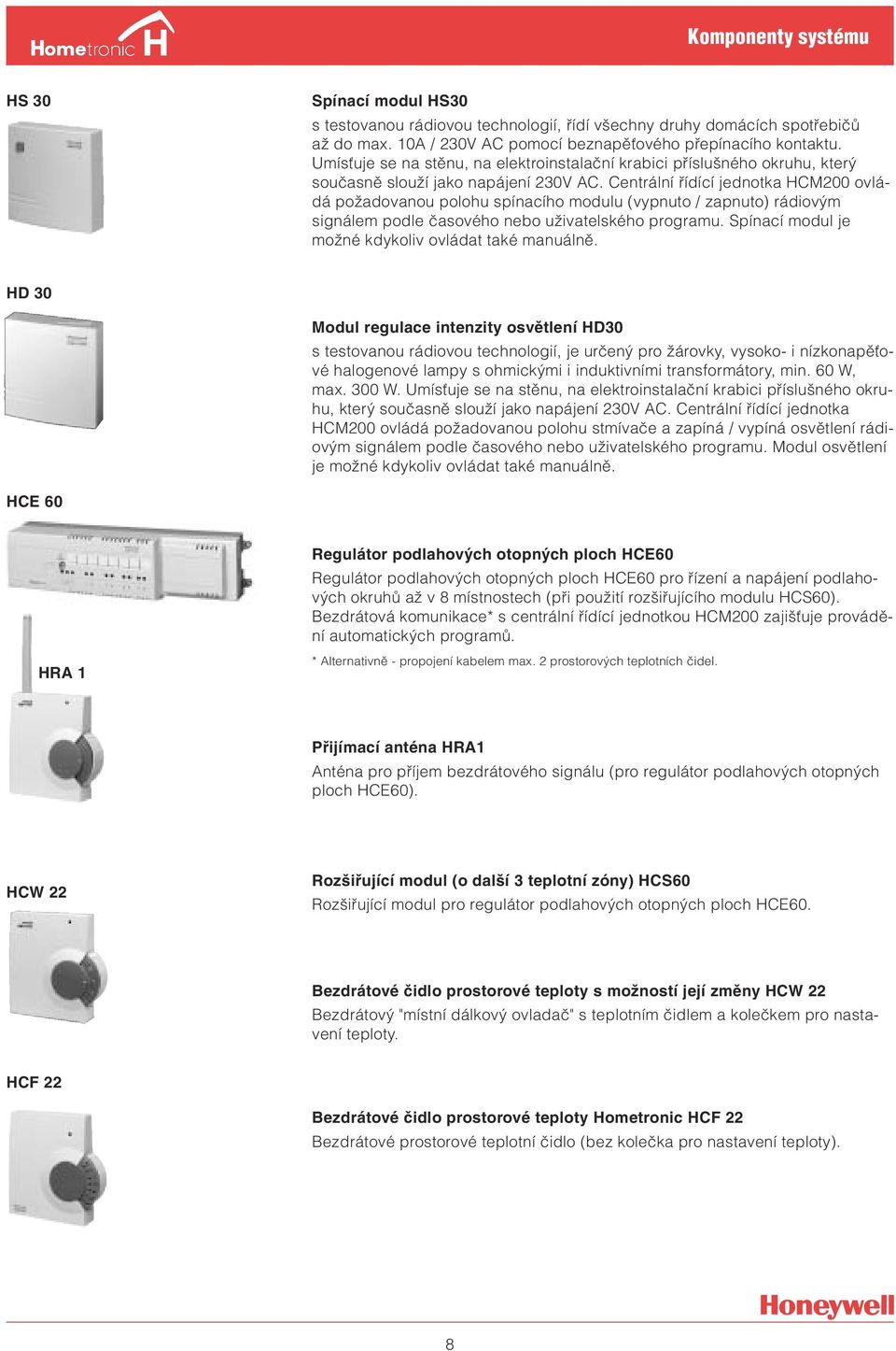 Centrální řídící jednotka HCM200 ovládá požadovanou polohu spínacího modulu (vypnuto / zapnuto) rádiovým signálem podle časového nebo uživatelského programu.