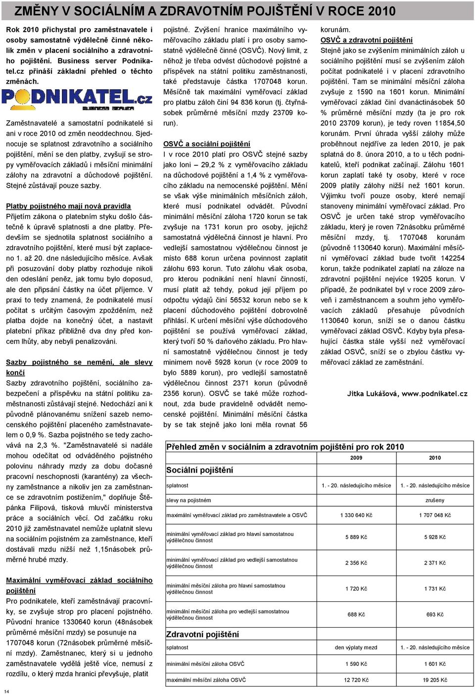 Sjednocuje se splatnost zdravotního a sociálního pojištění, mění se den platby, zvyšují se stropy vyměřovacích základů i měsíční minimální zálohy na zdravotní a důchodové pojištění.