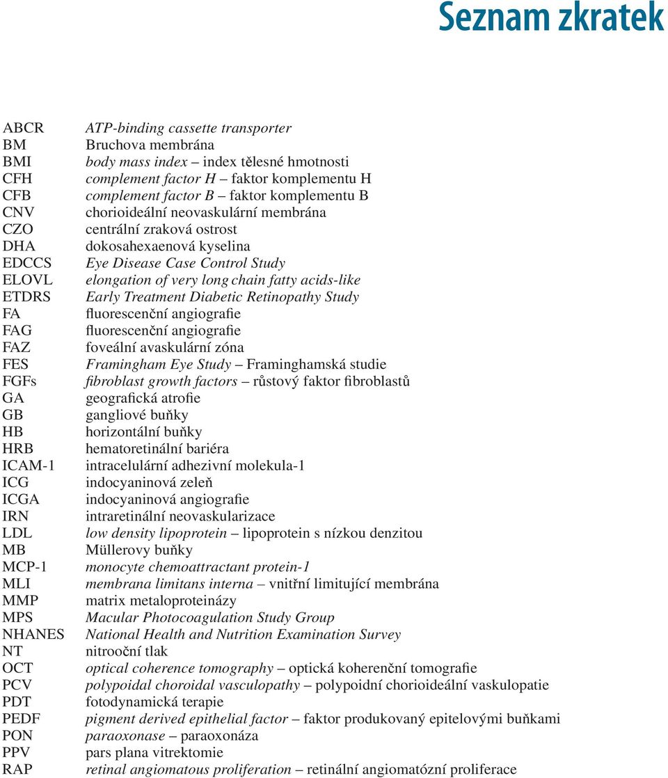 centrální zraková ostrost dokosahexaenová kyselina Eye Disease Case Control Study elongation of very long chain fatty acids-like Early Treatment Diabetic Retinopathy Study fluorescenční angiografie