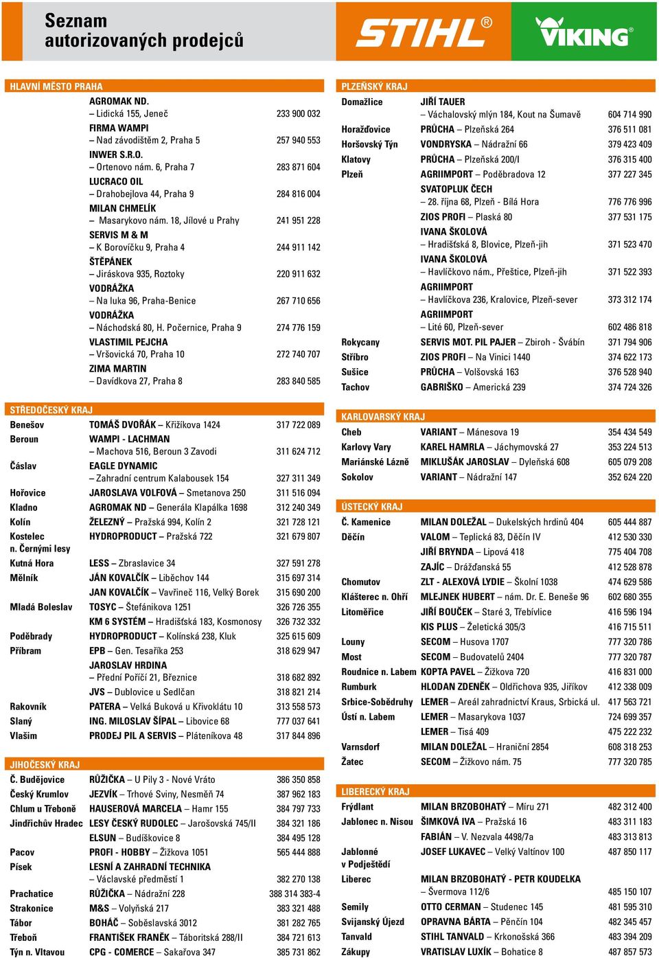 18, Jílové u Prahy 241 951 228 SERVIS M & M K Borovíčku 9, Praha 4 244 911 142 ŠTĚPÁNEK Jiráskova 935, Roztoky 220 911 632 VODRÁŽKA Na luka 96, Praha-Benice 267 710 656 VODRÁŽKA Náchodská 80, H.