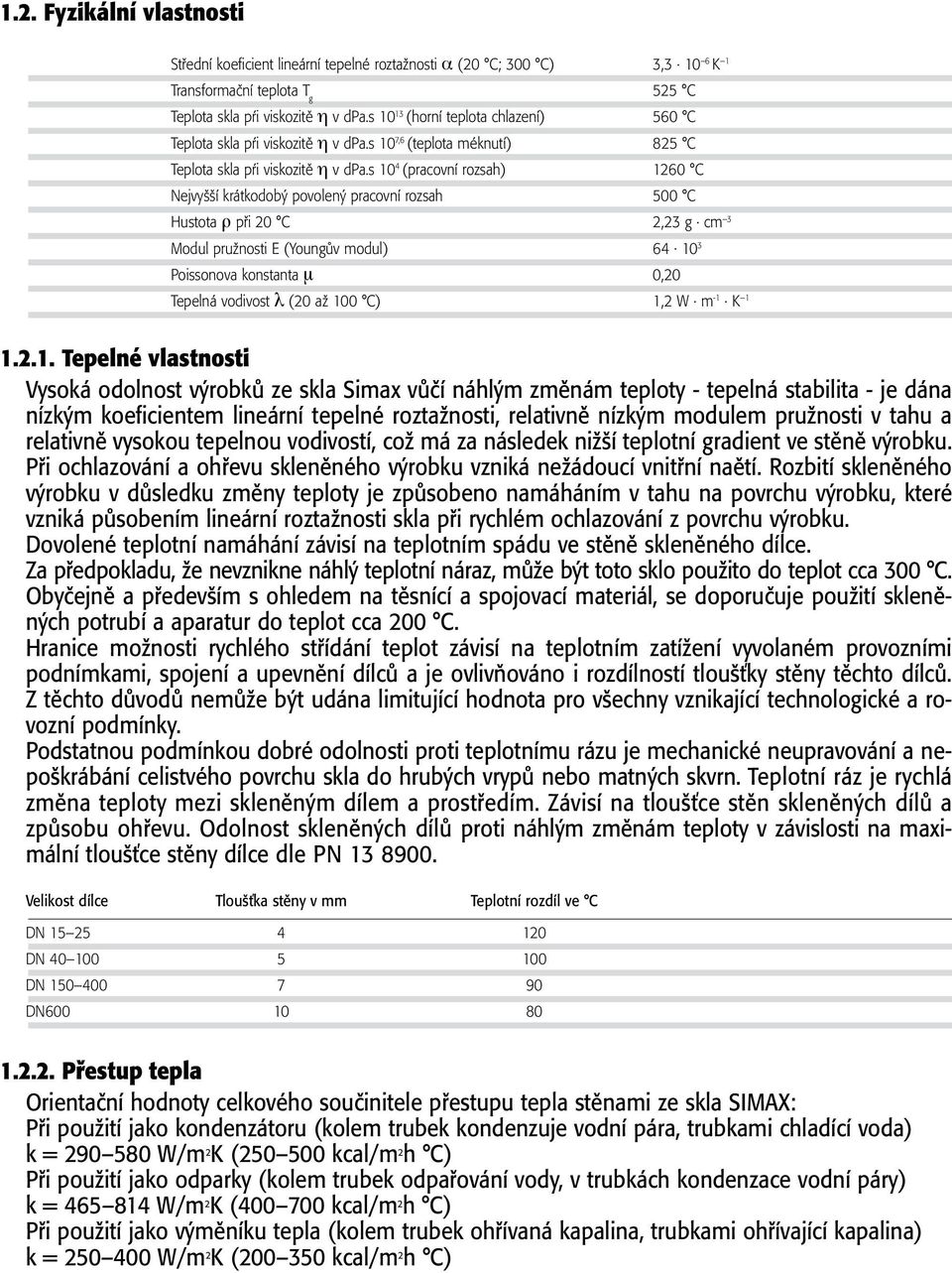 s 10 4 (pracovní rozsah) 1260 C Nejvyšší krátkodobý povolený pracovní rozsah 500 C Hustota r při 20 C 2,23 g. cm 3 Modul pružnosti E (Youngův modul) 64.