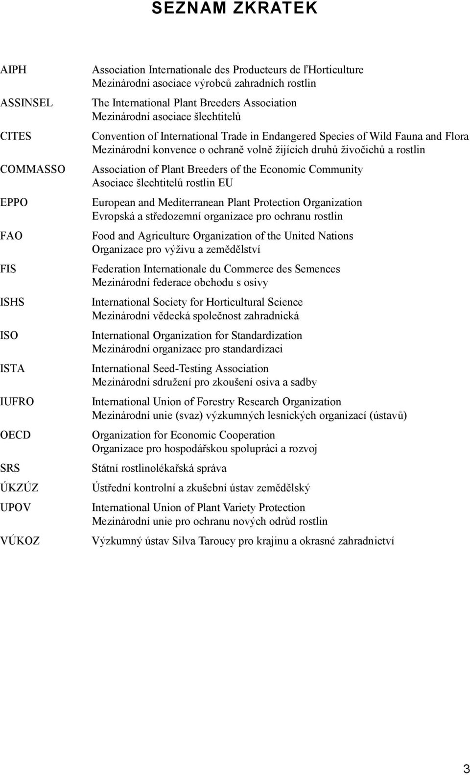 ochraně volně žijících druhů živočichů a rostlin Association of Plant Breeders of the Economic Community Asociace šlechtitelů rostlin EU European and Mediterranean Plant Protection Organization