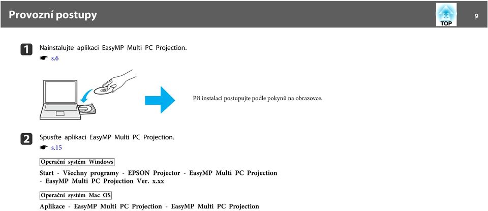 s s.15 Operční systém Windows Strt - Všechny progrmy - EPSON Projector - EsyMP Multi PC