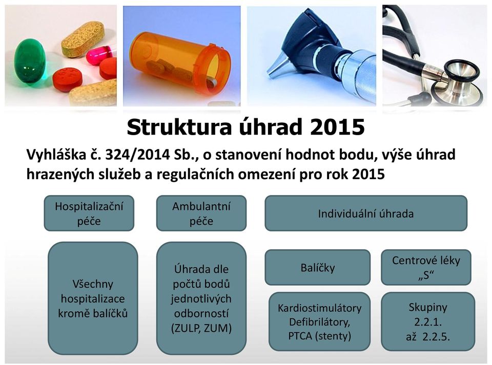 Hospitalizační péče Ambulantní péče Individuální úhrada Všechny hospitalizace kromě balíčků