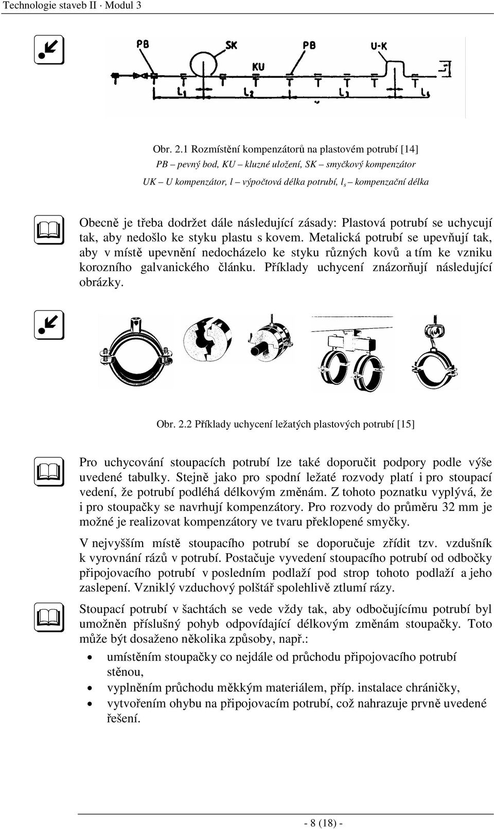 dále následující zásady: Plastová potrubí se uchycují tak, aby nedošlo ke styku plastu s kovem.