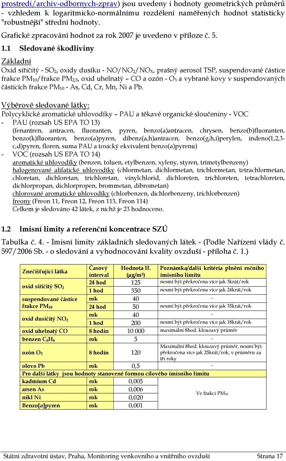 1 Sledované škodliviny Základní Oxid siřičitý - SO 2, oxidy dusíku - NO/NO 2 /NO X, prašný aerosol TSP, suspendované částice frakce PM 1 /frakce PM 2,5, oxid uhelnatý CO a ozón - O 3 a vybrané kovy v