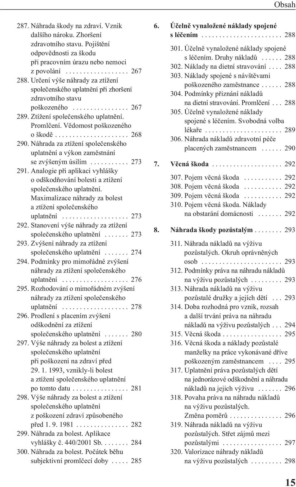 .................... 268 290. Náhrada za ztížení společenského uplatnění a výkon zaměstnání se zvýšeným úsilím........... 273 291.