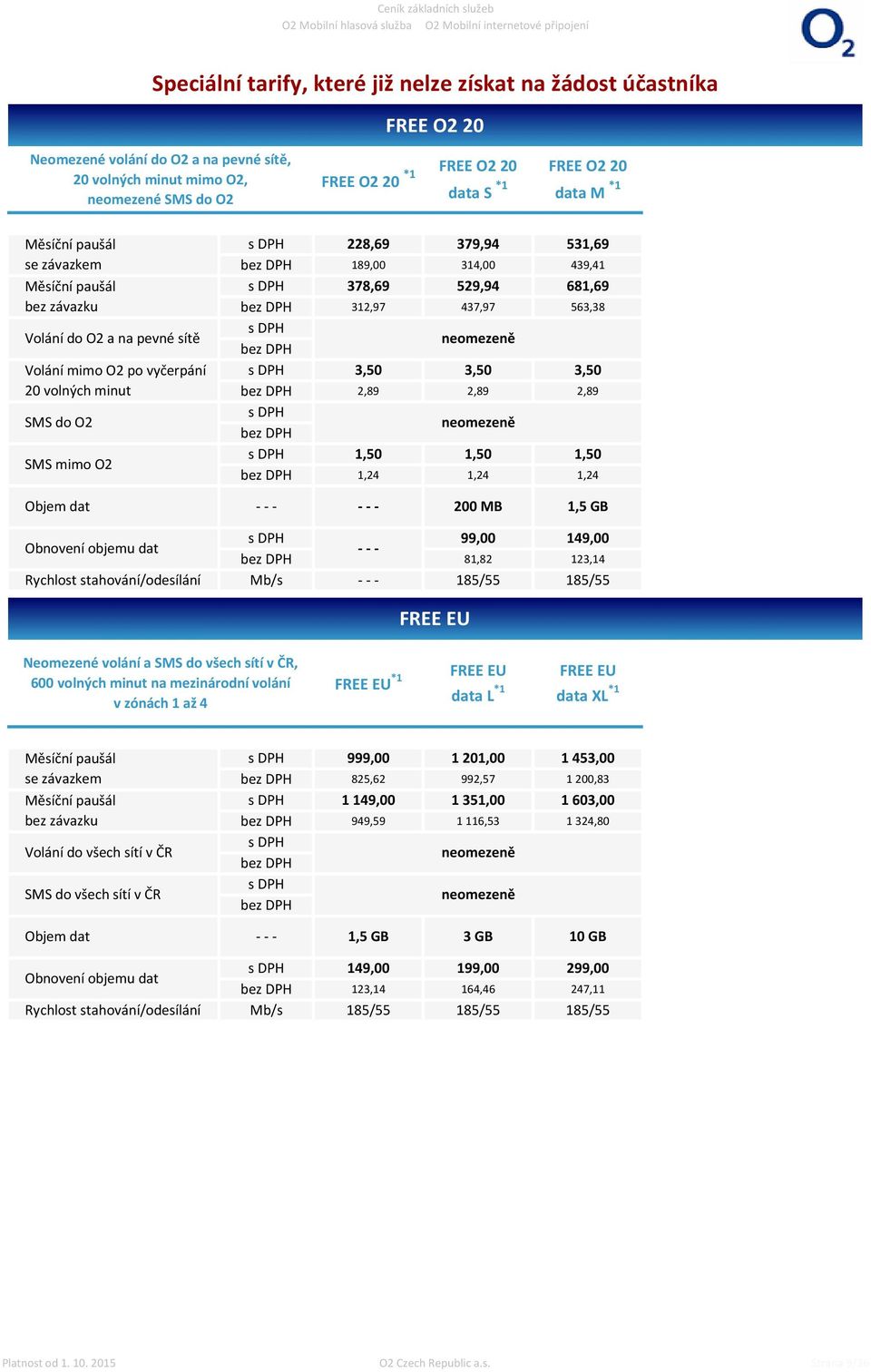 SMS do O2 SMS mimo O2 228,69 379,94 531,69 189,00 314,00 439,41 378,69 529,94 681,69 312,97 437,97 563,38 neomezeně 3,50 3,50 3,50 2,89 2,89 2,89 neomezeně 1,50 1,50 1,50 1,24 1,24 1,24 Objem dat - -