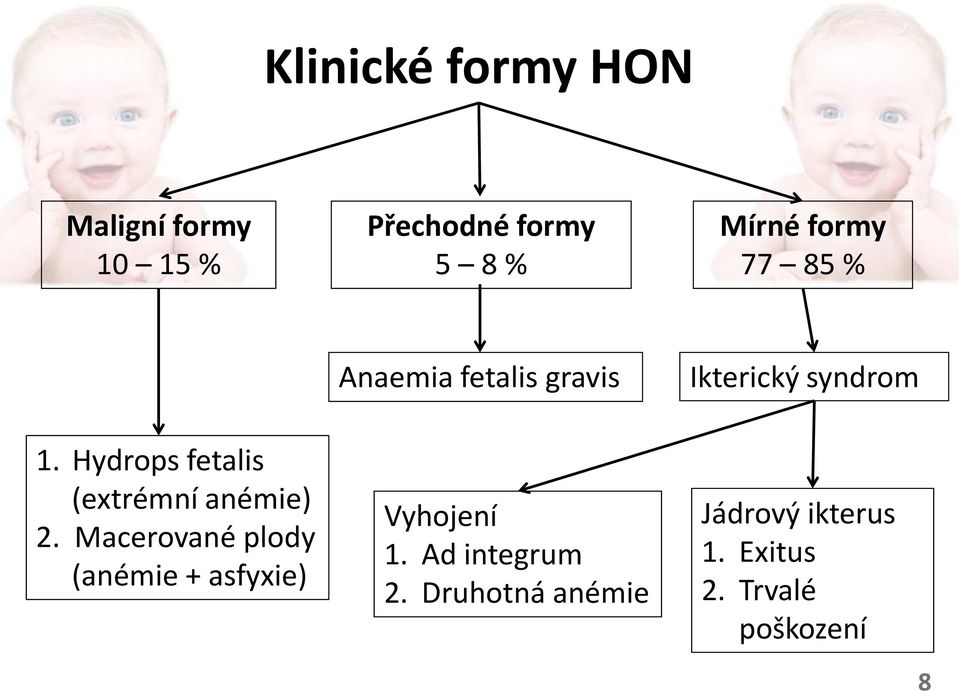 Macerované plody (anémie + asfyxie) Anaemia fetalis gravis Vyhojení 1.