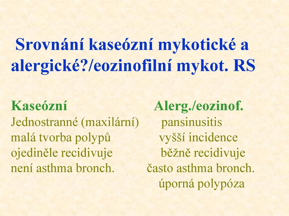 ojediněle recidivuje není asthma bronch. Alerg./eozinof.