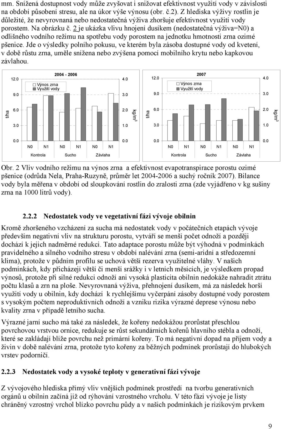 2 je ukázka vlivu hnojení dusíkem (nedostatečná výživa=n0) a odlišného vodního režimu na spotřebu vody porostem na jednotku hmotnosti zrna ozimé pšenice.