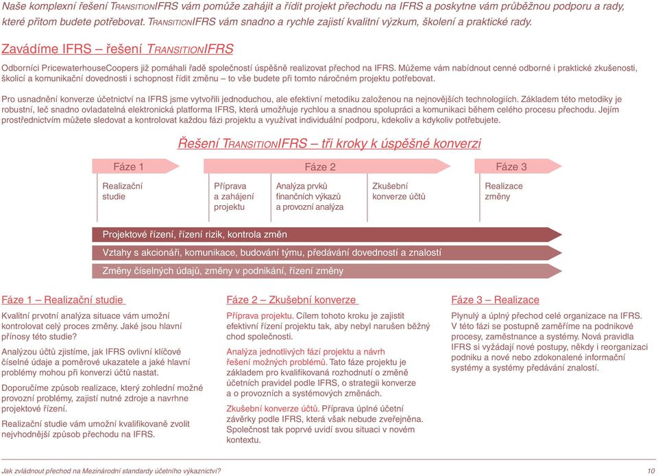 Zavádíme IFRS řešení TRANSITIONIFRS Odborníci PricewaterhouseCoopers již pomáhali řadě společností úspěšně realizovat přechod na IFRS.