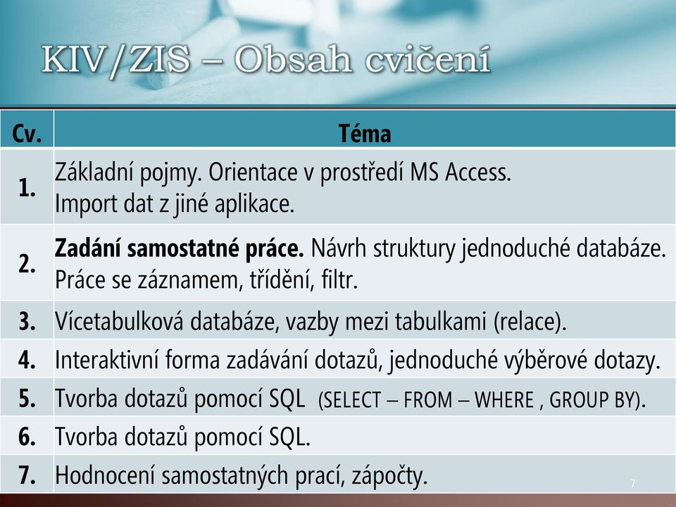 Vícetabulková databáze, vazby mezi tabulkami (relace). 4.