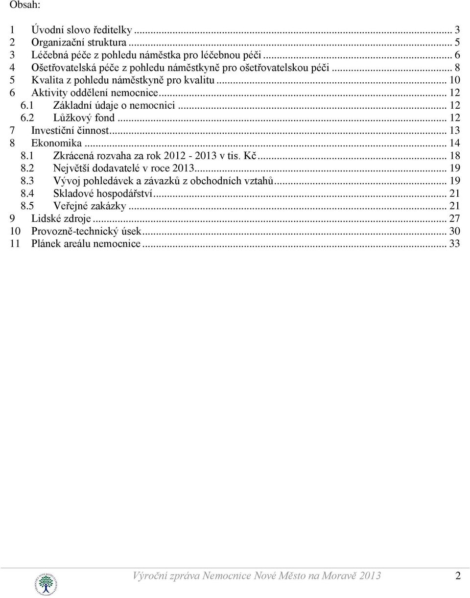 1 Základní údaje o nemocnici... 12 6.2 Lůžkový fond... 12 7 Investiční činnost... 13 8 Ekonomika... 14 8.1 Zkrácená rozvaha za rok 2012-2013 v tis. Kč... 18 8.