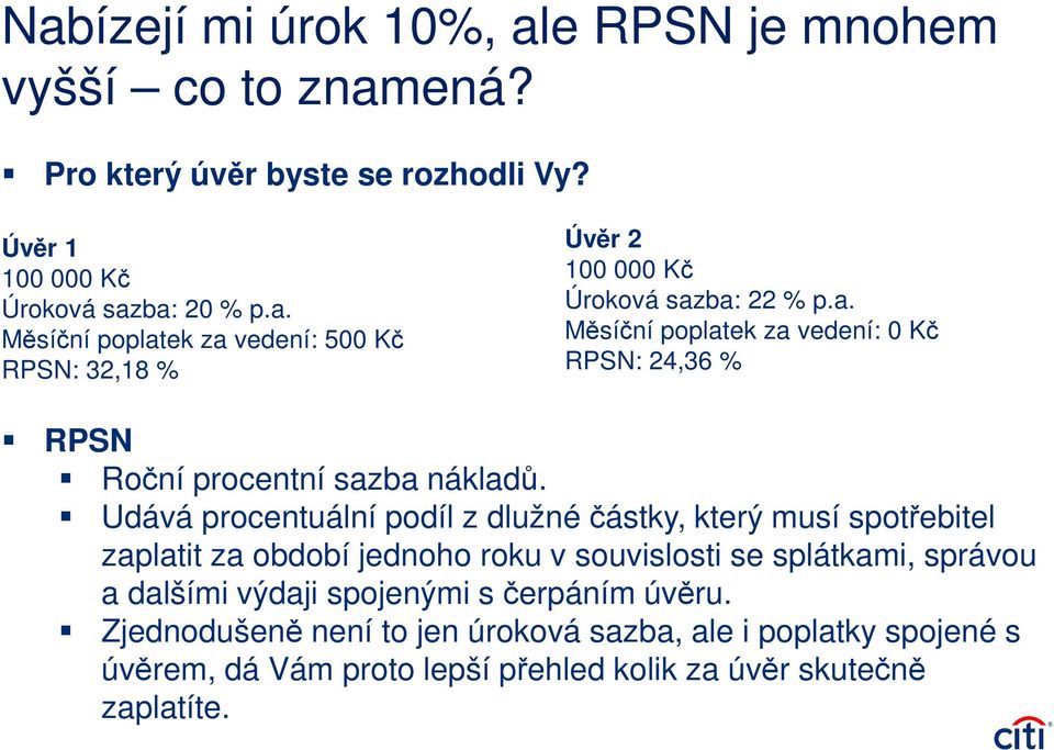 Udává procentuální podíl z dlužné částky, který musí spotřebitel zaplatit za období jednoho roku v souvislosti se splátkami, správou a dalšími výdaji