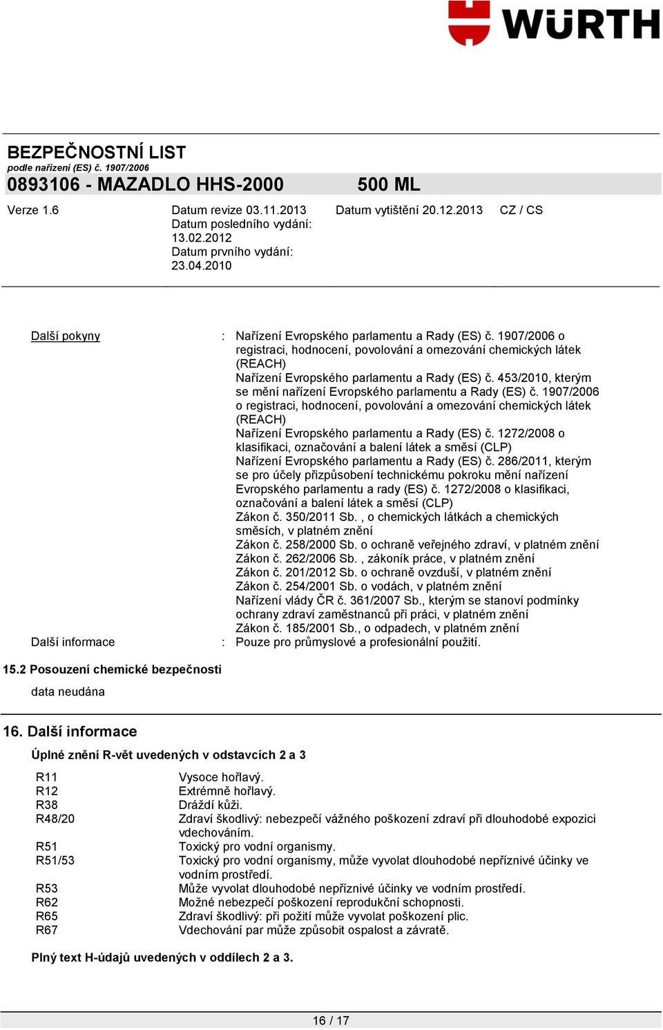 1907/2006 o registraci, hodnocení, povolování a omezování chemických látek (REACH) Nařízení Evropského parlamentu a Rady (ES) č.