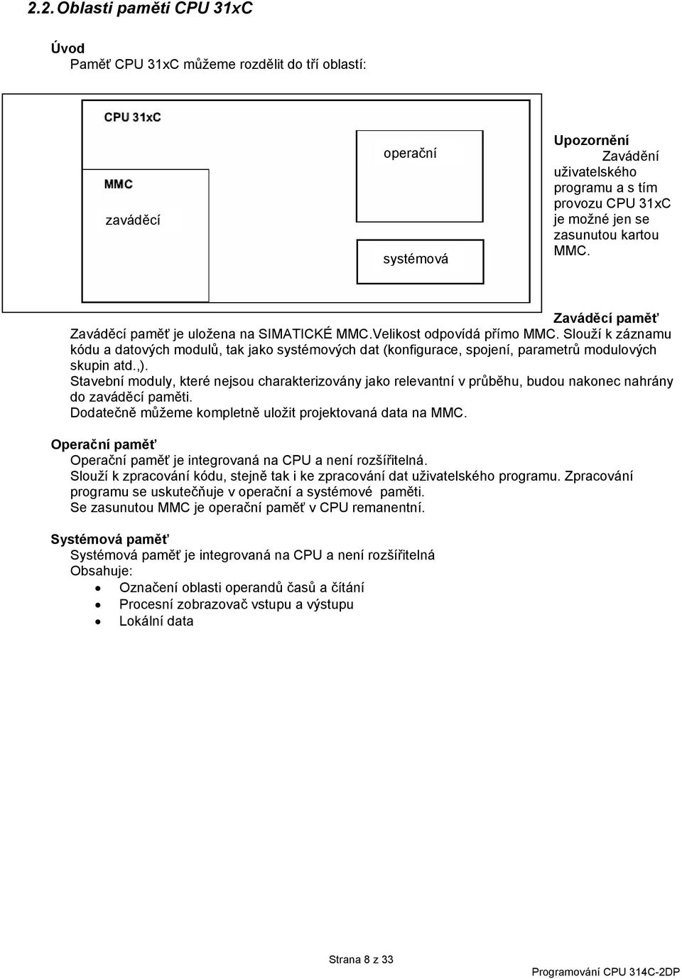 Slouží k záznamu kódu a datových modulů, tak jako systémových dat (konfigurace, spojení, parametrů modulových skupin atd.,).