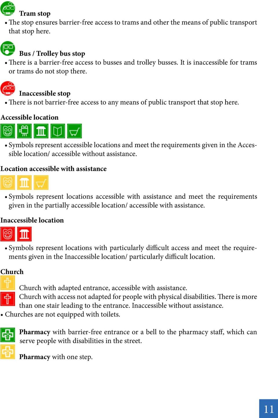 Accessible location Symbols represent accessible locations and meet the requirements given in the Accessible location/ accessible without assistance.