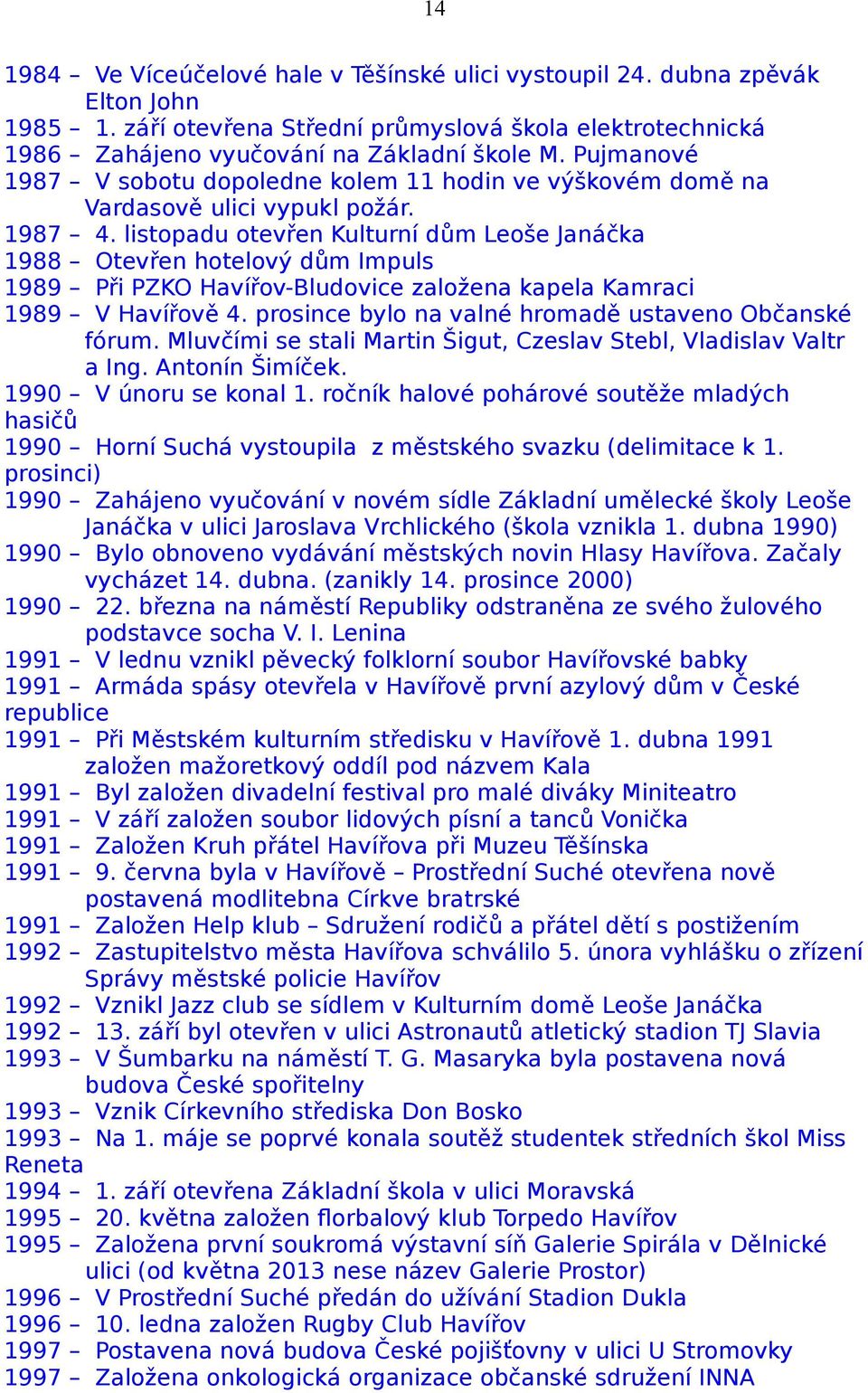 listopadu otevřen Kulturní dům Leoše Janáčka 1988 Otevřen hotelový dům Impuls 1989 Při PZKO Havířov-Bludovice založena kapela Kamraci 1989 V Havířově 4.