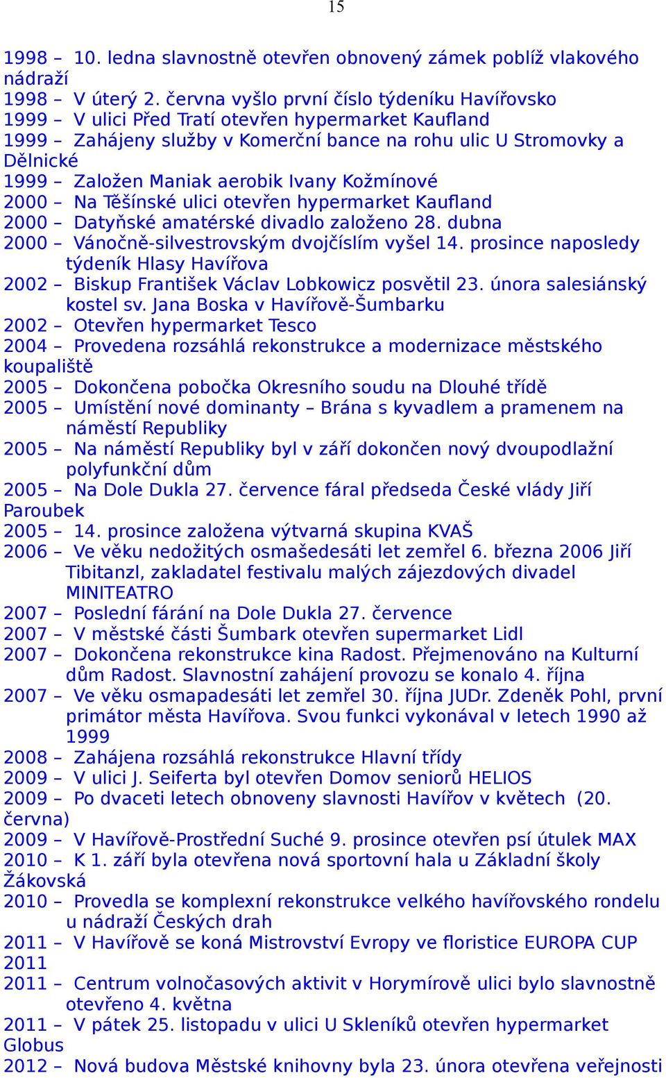 Ivany Kožmínové 2000 Na Těšínské ulici otevřen hypermarket Kaufland 2000 Datyňské amatérské divadlo založeno 28. dubna 2000 Vánočně-silvestrovským dvojčíslím vyšel 14.