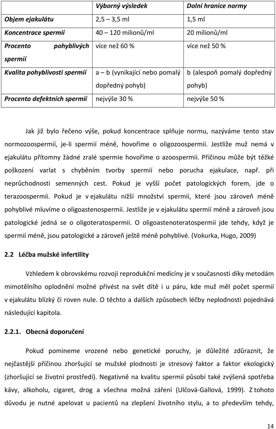 splňuje normu, nazýváme tento stav normozoospermií, je-li spermií méně, hovoříme o oligozoospermii. Jestliže muž nemá v ejakulátu přítomny žádné zralé spermie hovoříme o azoospermii.