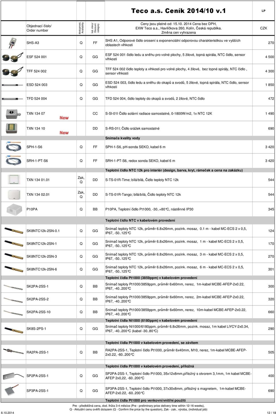 003, čidlo ledu a sněhu do okapů a svodů, 5 žilové, topná spirála, NTC čidlo, sensor vlhkosti 4 300 1 850 TFD 524 004 Q GG TFD 524 004, čidlo teploty do okapů a svodů, 2 žilové, NTC čidlo 472 TXN 134