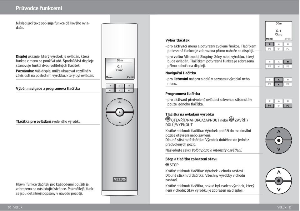 Výběr, navigace a programová tlačítka Výběr tlačítek - pro aktivaci menu a potvrzení zvolené funkce. Tlačítkem potvrzená funkce je zobrazena přímo nahoře na displeji.