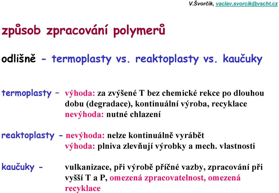 recyklace nevýhoda: nutné chlazení reaktoplasty - nevýhoda: nelze kontinuálně vyrábět výhoda: plniva