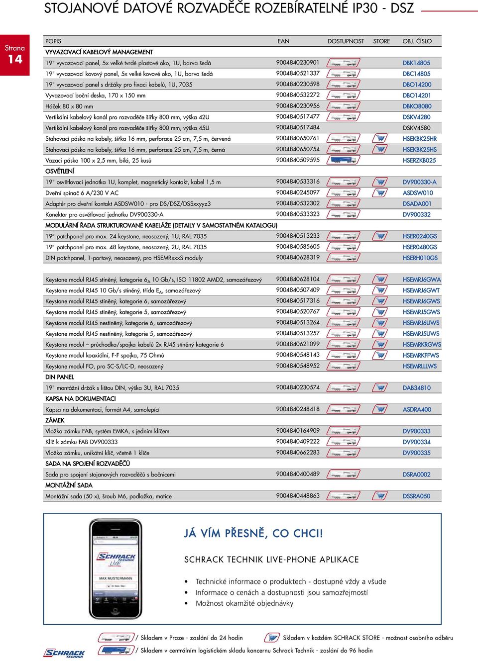 9004840521337 DBC14805 19" vyvazovací panel s držáky pro fixaci kabelů, 1U, 7035 9004840230598 DBO14200 Vyvazovací boční deska, 170 x 150 mm 9004840532272 DBO14201 Háček 80 x 80 mm 9004840230956