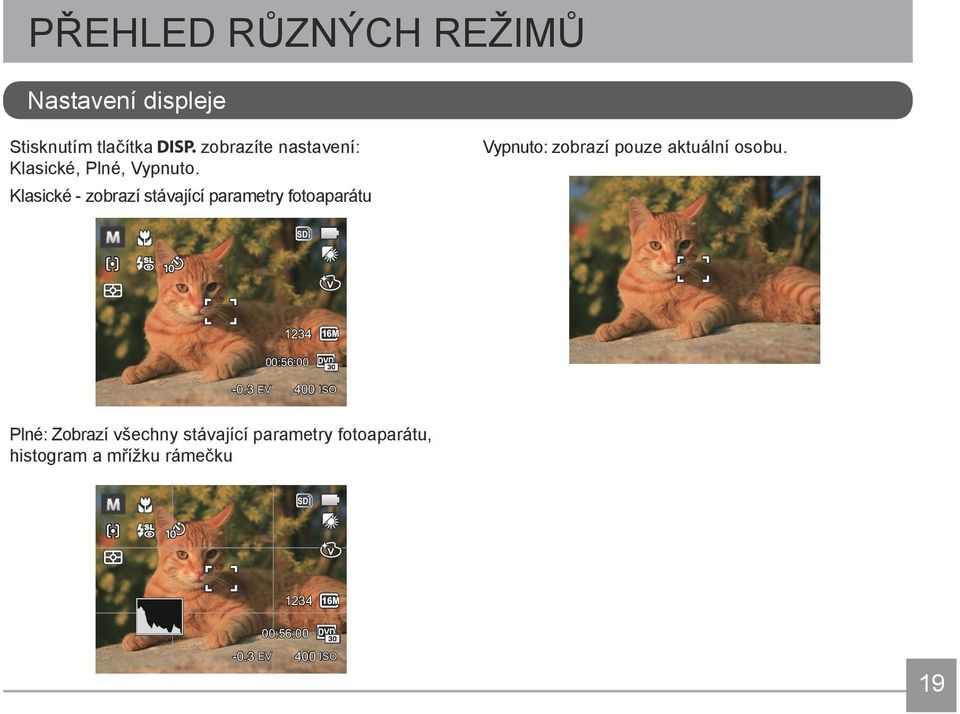 Klasické - zobrazí stávající parametry fotoaparátu Vypnuto: zobrazí pouze aktuální osobu.