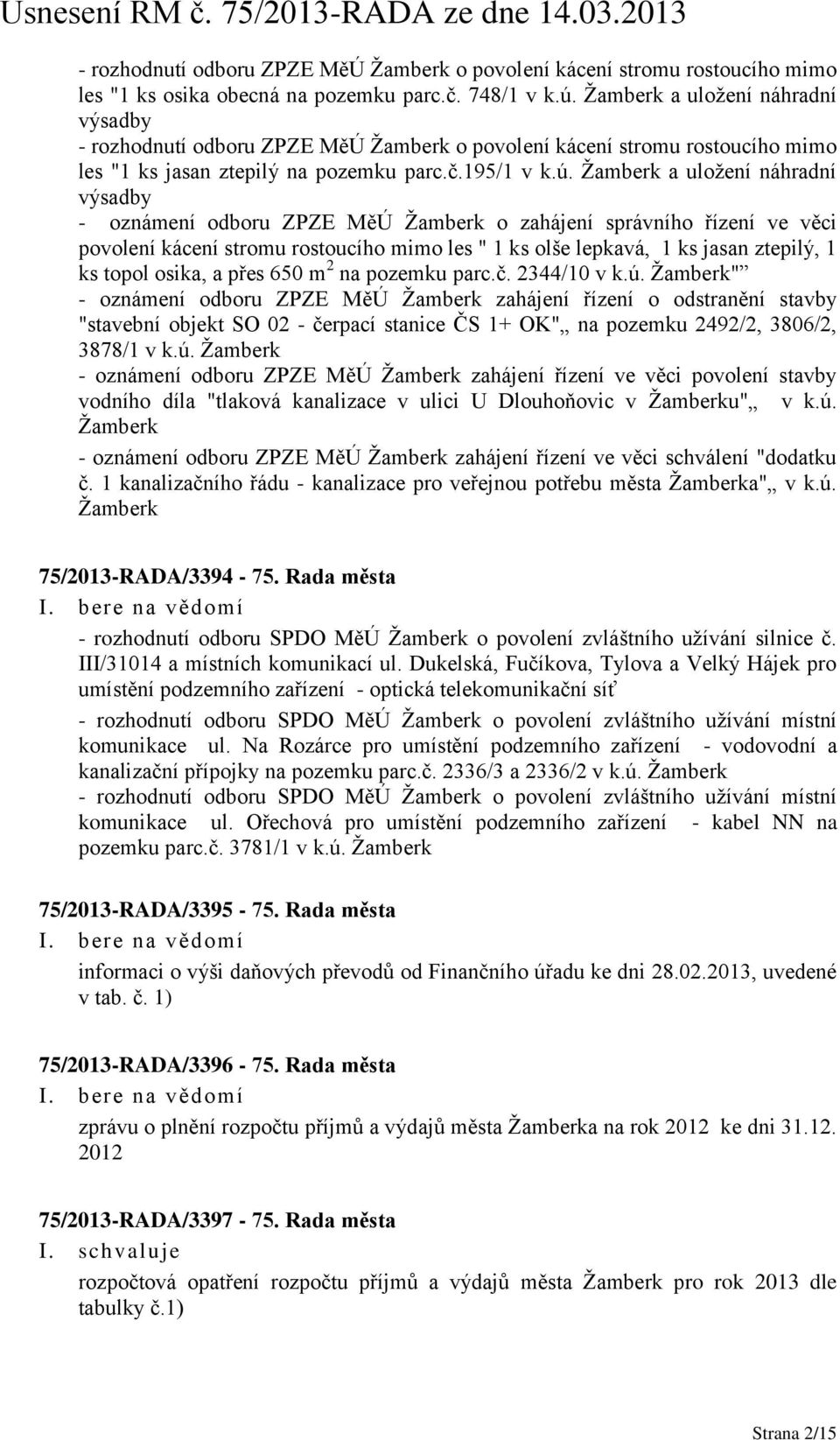 Žamberk a uložení náhradní výsadby - oznámení odboru ZPZE MěÚ Žamberk o zahájení správního řízení ve věci povolení kácení stromu rostoucího mimo les " 1 ks olše lepkavá, 1 ks jasan ztepilý, 1 ks