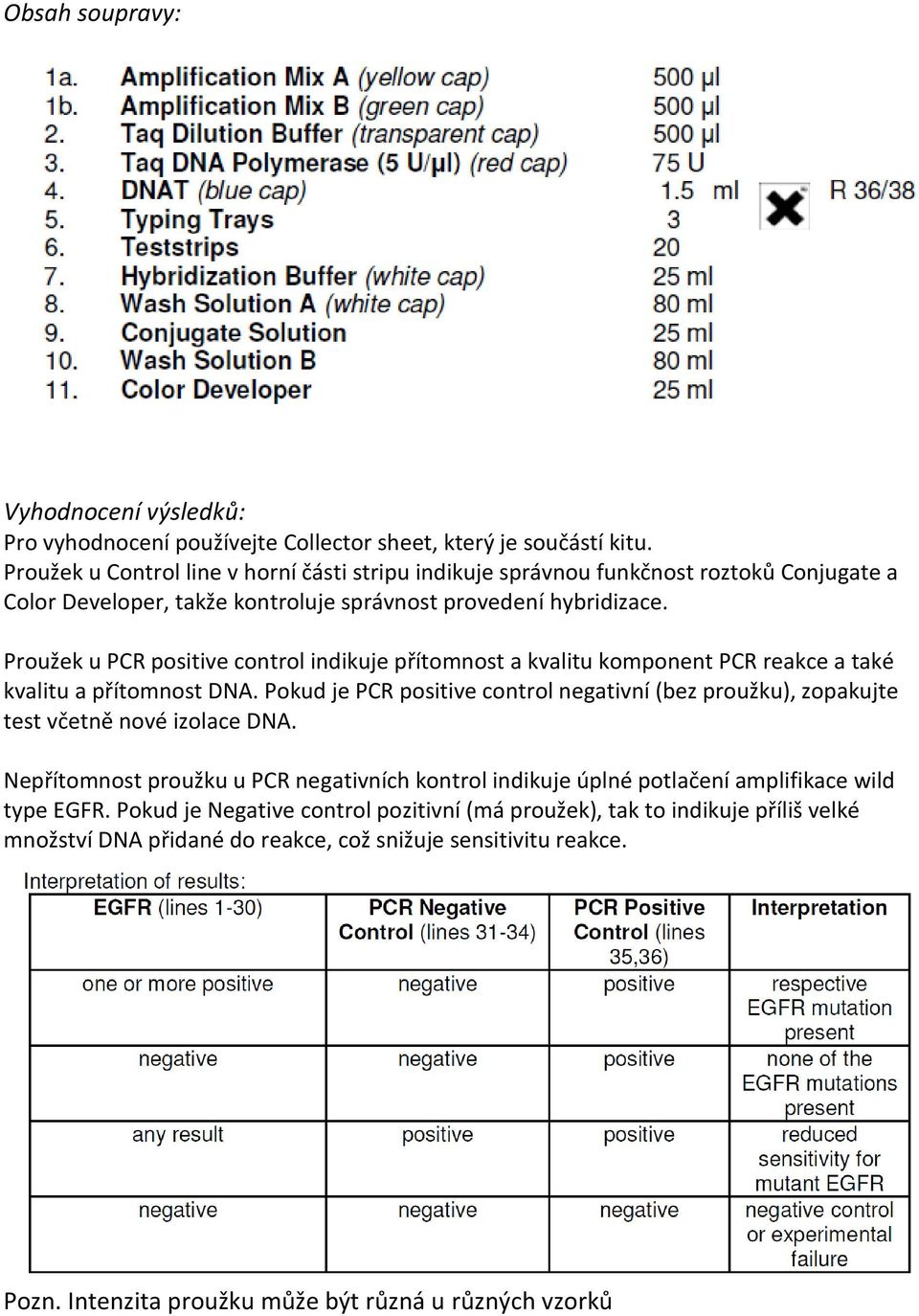 Proužek u PCR positive control indikuje přítomnost a kvalitu komponent PCR reakce a také kvalitu a přítomnost DNA.