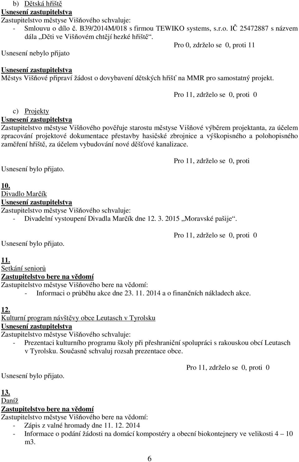 c) Projekty Zastupitelstvo městyse Višňového pověřuje starostu městyse Višňové výběrem projektanta, za účelem zpracování projektové dokumentace přestavby hasičské zbrojnice a výškopisného a