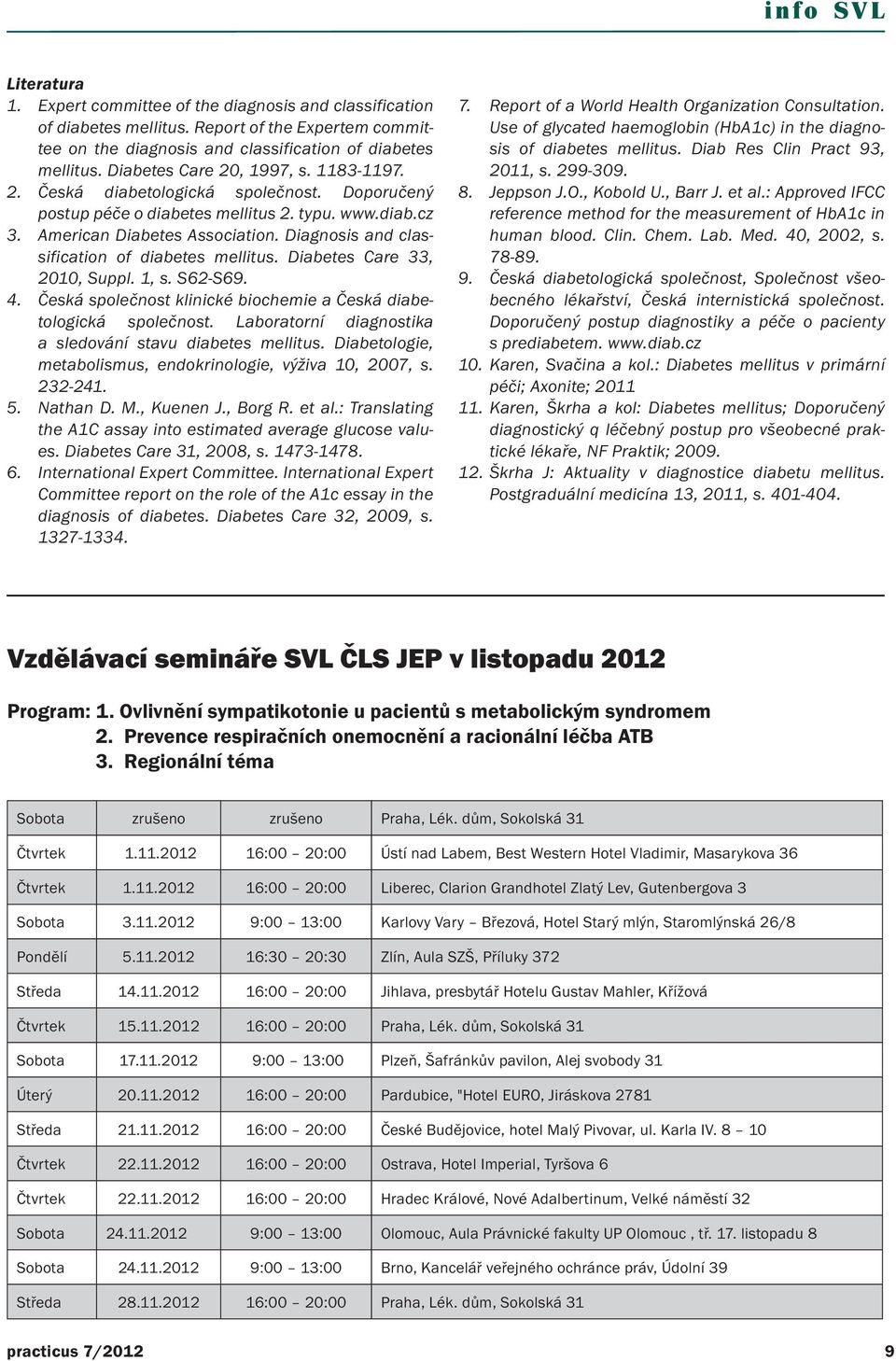 Diagnosis and classification of diabetes mellitus. Diabetes Care 33, 2010, Suppl. 1, s. S62-S69. 4. Česká společnost klinické biochemie a Česká diabetologická společnost.