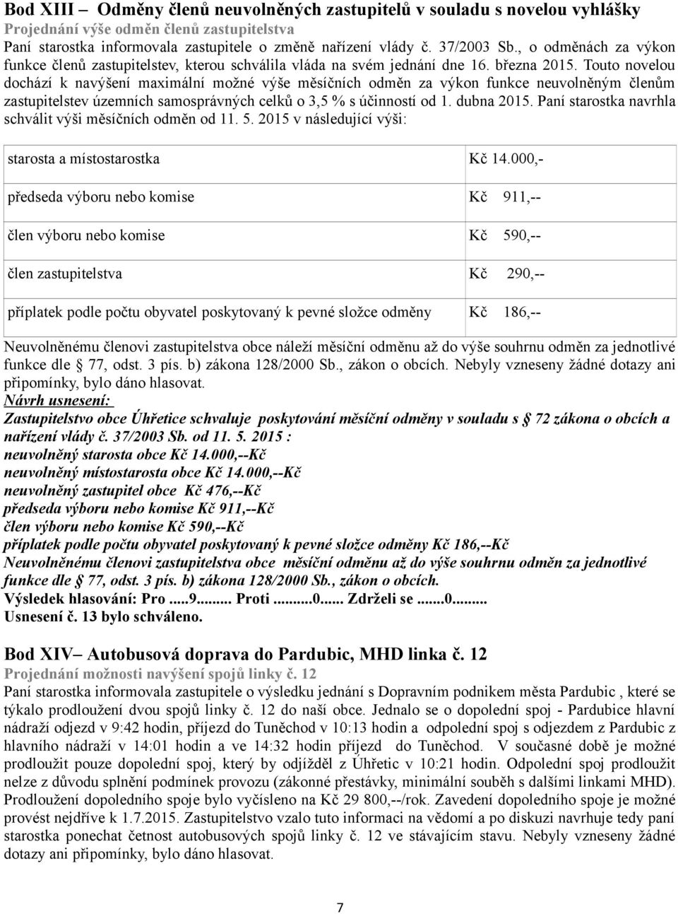 Touto novelou dochází k navýšení maximální možné výše měsíčních odměn za výkon funkce neuvolněným členům zastupitelstev územních samosprávných celků o 3,5 % s účinností od 1. dubna 2015.