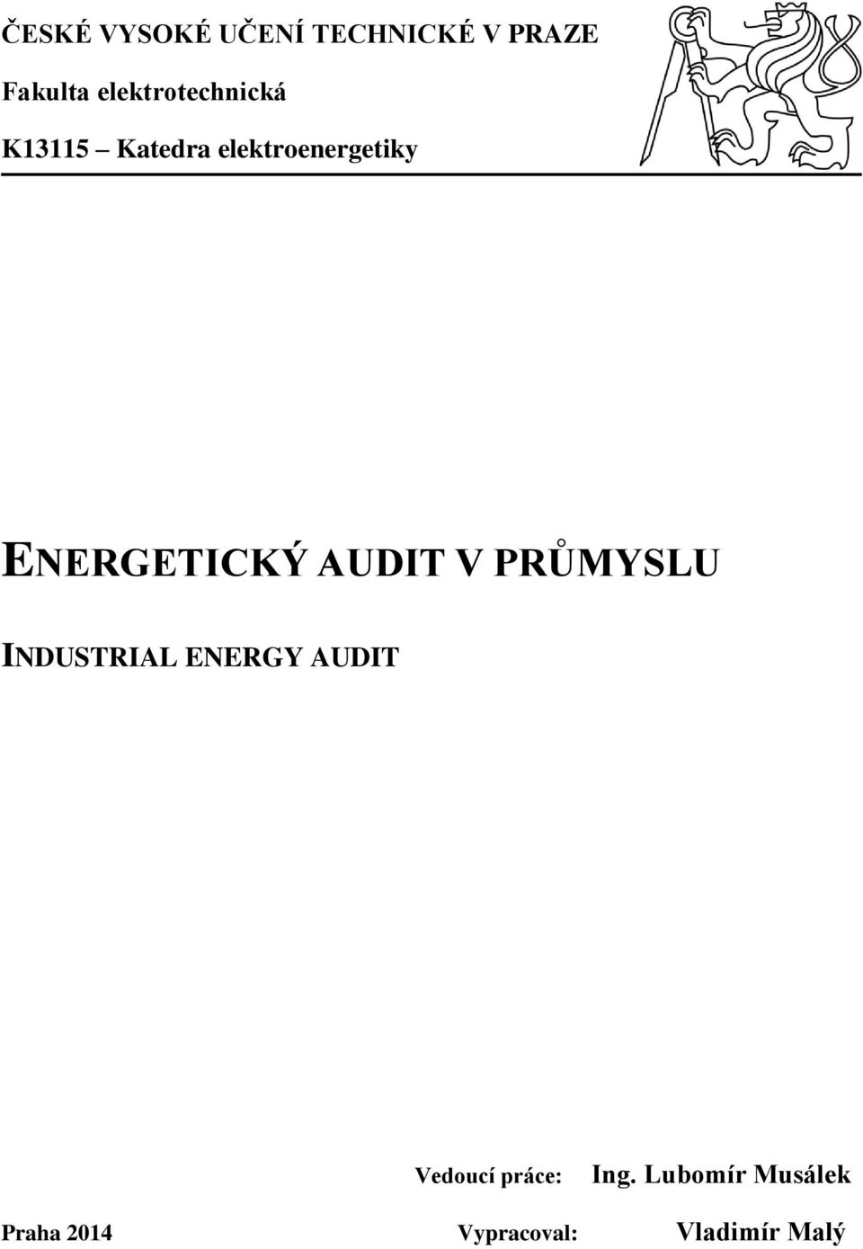 ENERGETICKÝ AUDIT V PRŮMYSLU INDUSTRIAL ENERGY AUDIT