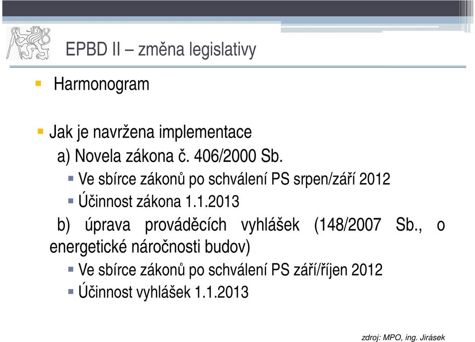 Účinnost zákona 1.1.2013 b) úprava prováděcích vyhlášek (148/2007 Sb.