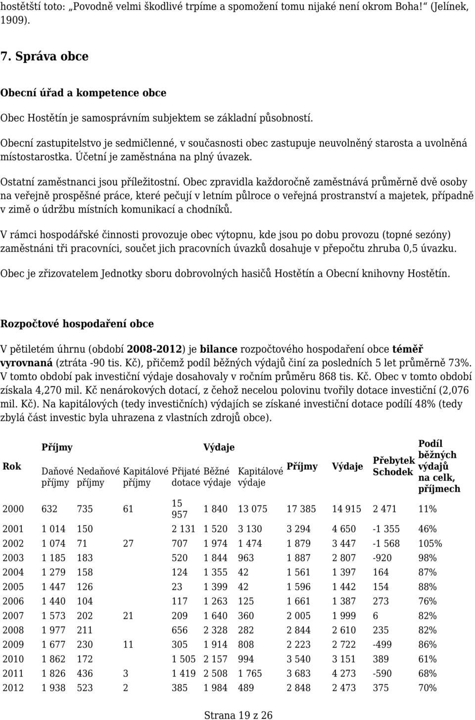 Obecní zastupitelstvo je sedmičlenné, v současnosti obec zastupuje neuvolněný starosta a uvolněná místostarostka. Účetní je zaměstnána na plný úvazek. Ostatní zaměstnanci jsou příležitostní.