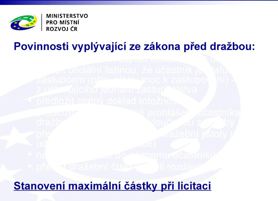 plnou moc k zastupování) zápis z ustavujícího jednání zastupitelstva předložit platný doklad totožnosti předložit (vyplnit) čestné prohlášení