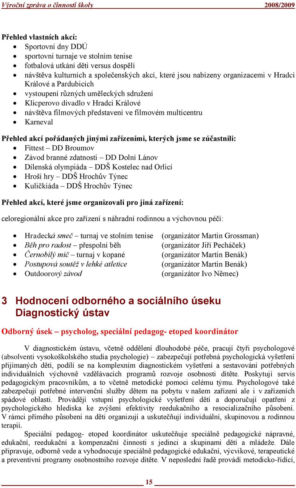 zařízeními, kterých jsme se zúčastnili: Fittest DD Broumov Závod branné zdatnosti DD Dolní Lánov Dílenská olympiáda DDŠ Kostelec nad Orlicí Hroší hry DDŠ Hrochův Týnec Kuličkiáda DDŠ Hrochův Týnec