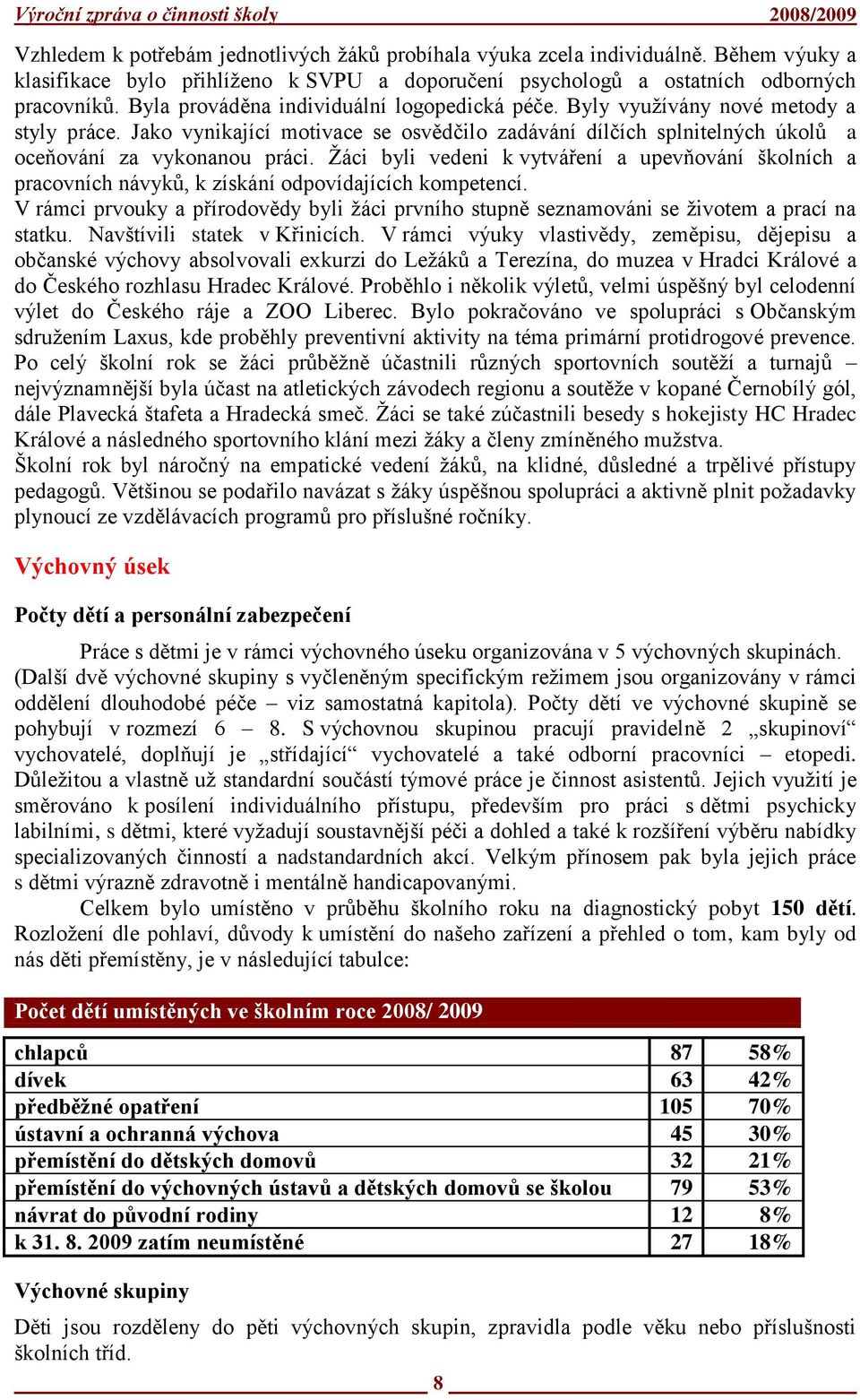 Ţáci byli vedeni k vytváření a upevňování školních a pracovních návyků, k získání odpovídajících kompetencí.