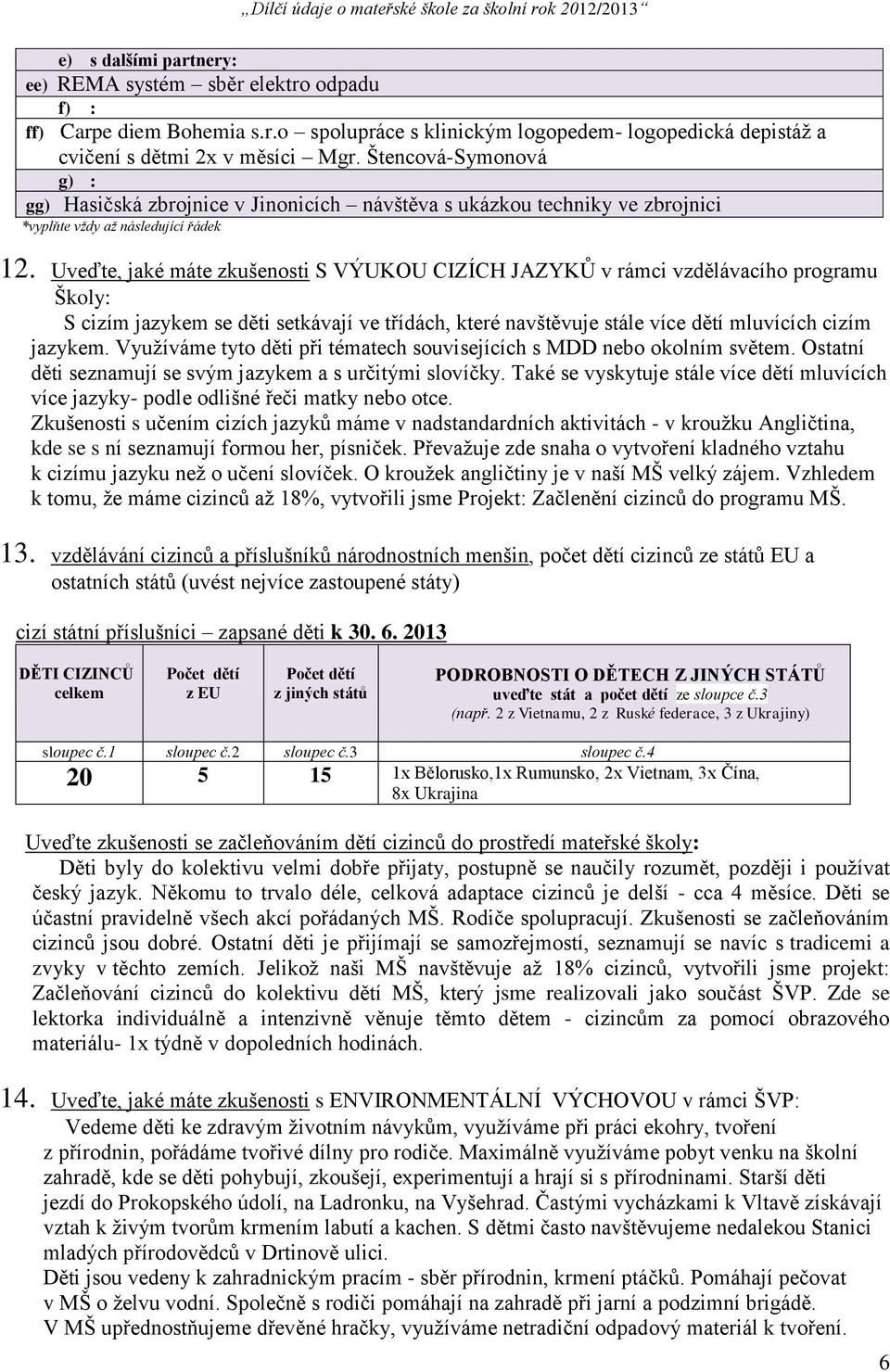 Uveďte, jaké máte zkušenosti S VÝUKOU CIZÍCH JAZYKŮ v rámci vzdělávacího programu Školy: S cizím jazykem se děti setkávají ve třídách, které navštěvuje stále více dětí mluvících cizím jazykem.