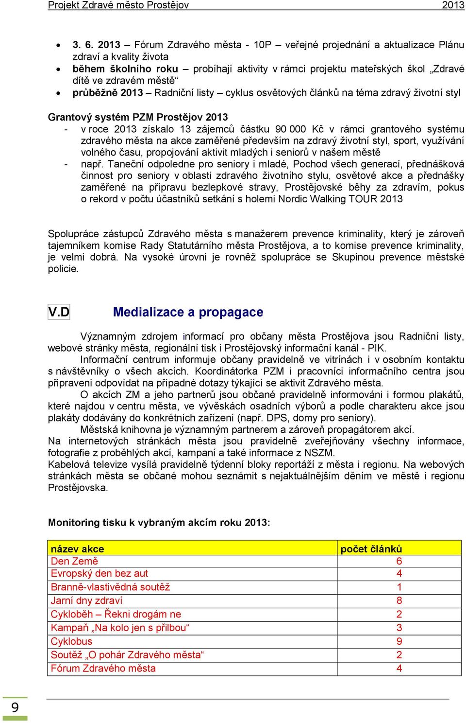 zdravého města na akce zaměřené především na zdravý životní styl, sport, využívání volného času, propojování aktivit mladých i seniorů v našem městě - např.