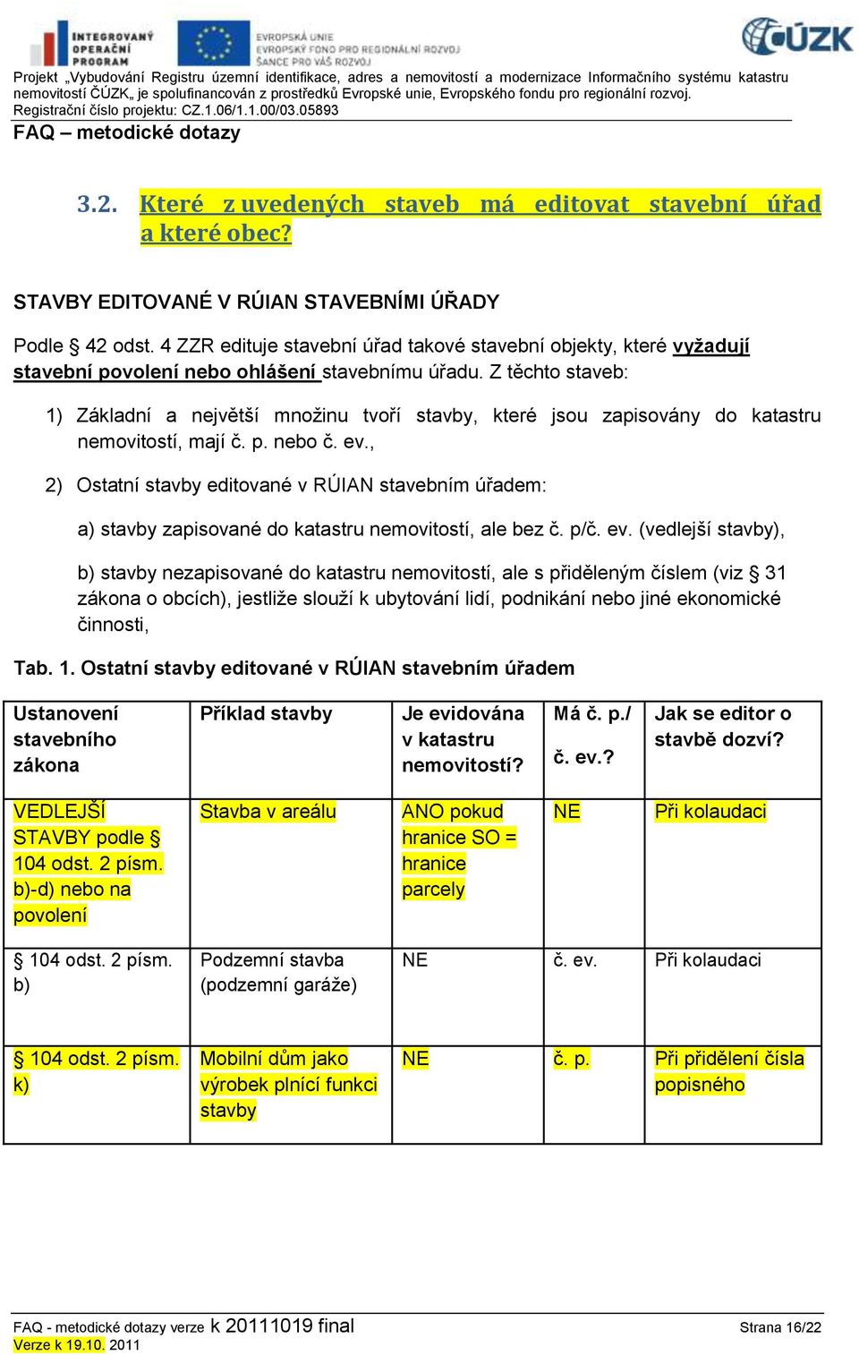 Z těchto staveb: 1) Základní a největší množinu tvoří stavby, které jsou zapisovány do katastru nemovitostí, mají č. p. nebo č. ev.