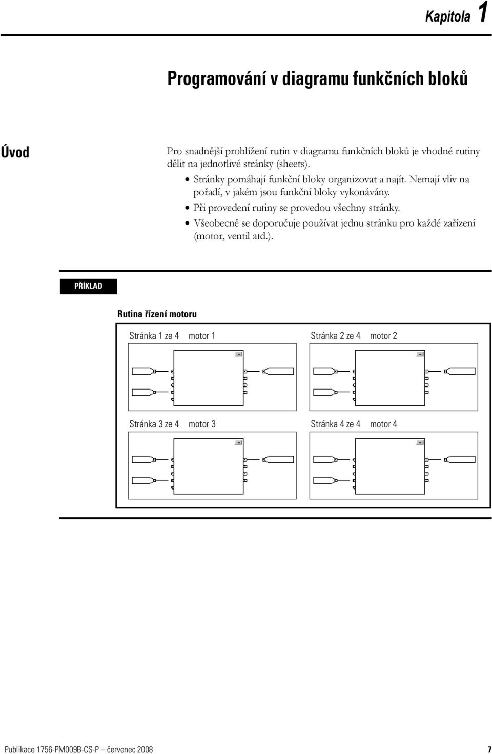 Při provedení rutiny se provedou všechny stránky. Všeobecně se doporučuje používat jednu stránku pro každé zařízení (motor, ventil atd.).