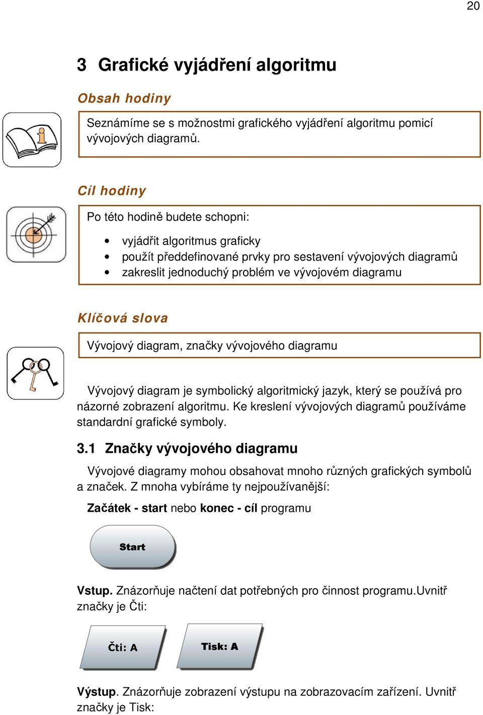 Vývojový diagram, značky vývojového diagramu Vývojový diagram je symbolický algoritmický jazyk, který se používá pro názorné zobrazení algoritmu.